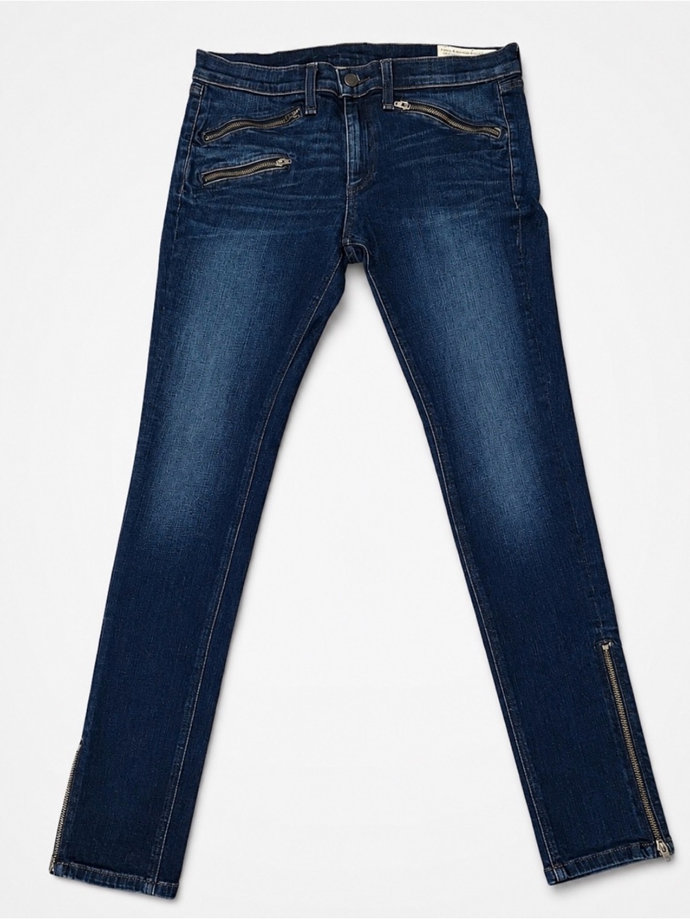 Rag and Bone Dark Blue Slim Fit Jeans with Zip Accents